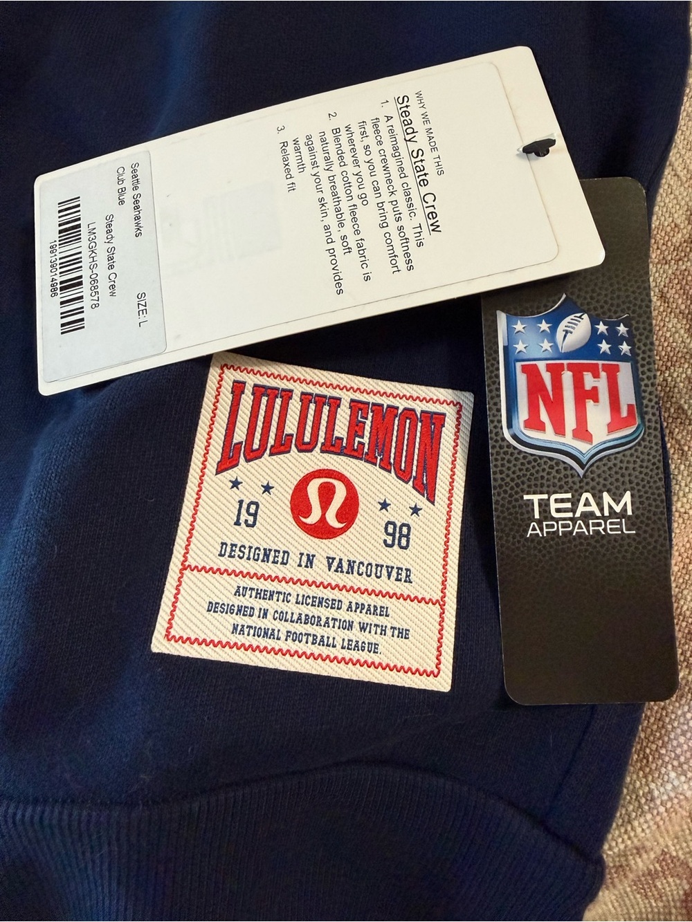 NWT NFL Shop Seattle Seahawks Lululemon Collab Steady State Crew Sz L - Picture 8 of 10